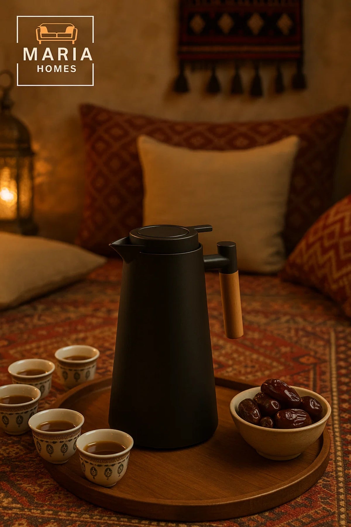 Matte Black Thermal Insulated Jug with Wooden Handle