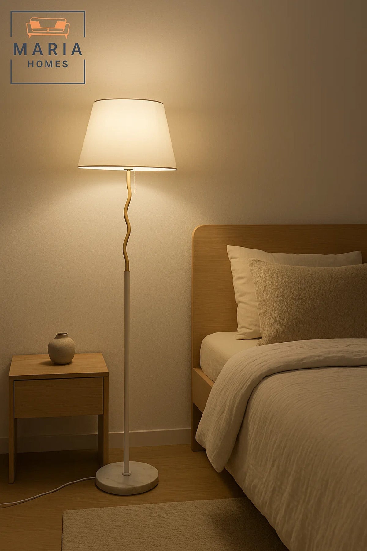 Modern White Floor Lamp with Brass Accent and Marble Base