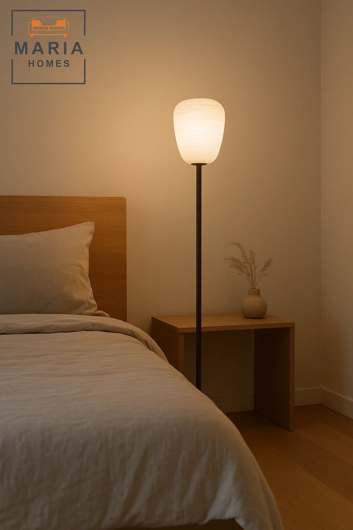 Slim Black Floor Lamp with Textured Oval Shade