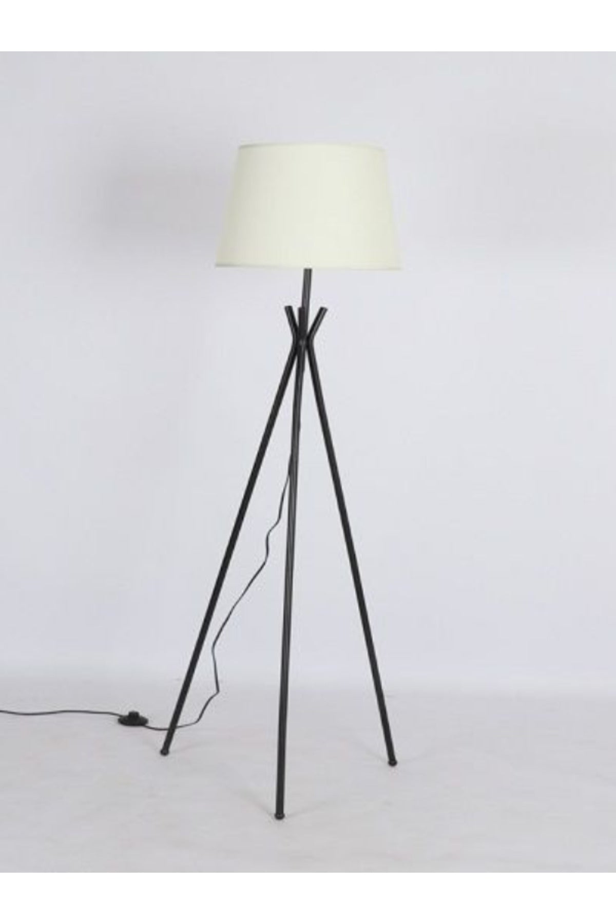 Modern Tripod Floor Lamp Ð Black Metal Stand with Beige Fabric Shade for Living Room & Bedroom