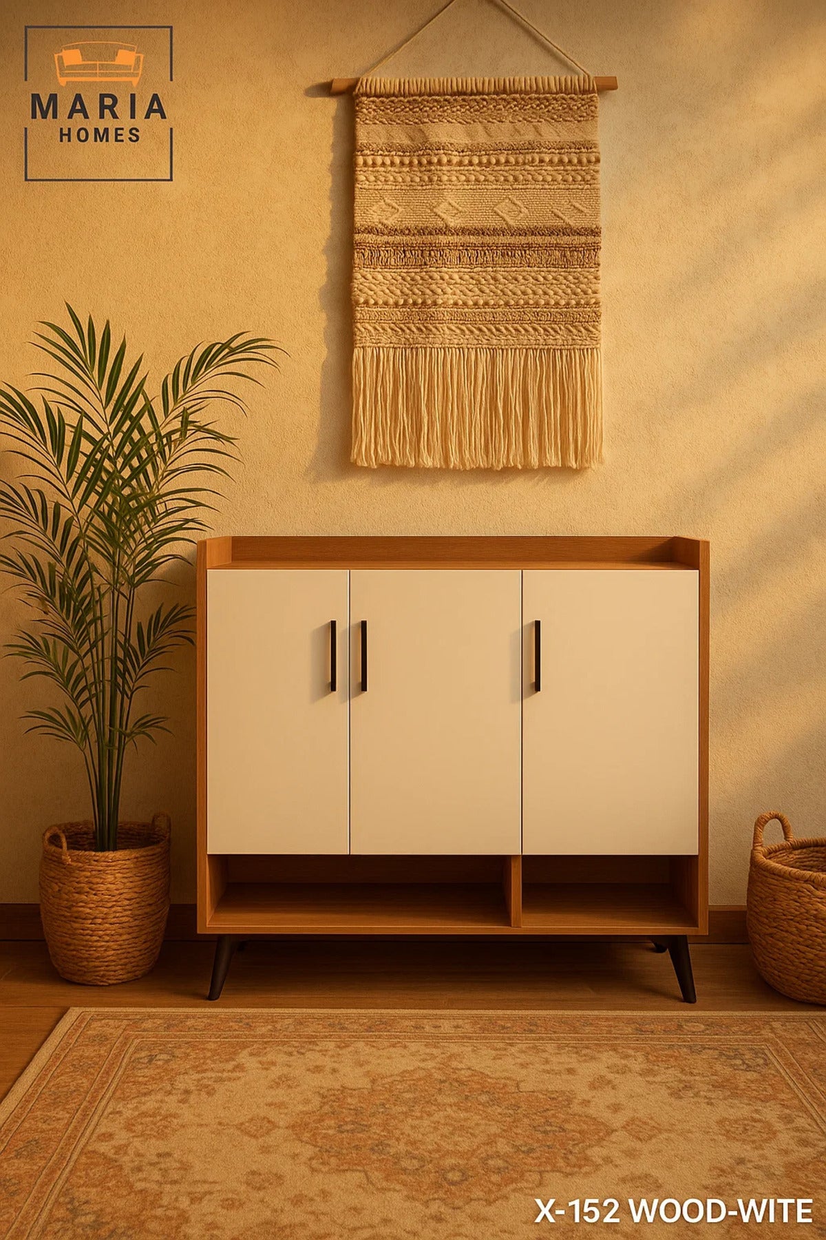 Contemporary White 3-Door Wooden Shoe Rack with Open Bottom Shelf Ð Space-Saving Shoe Cabinet