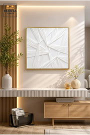 White Geometric Textured Wall Art with Gold Frame Ð Modern Abstract Decorative Artwork