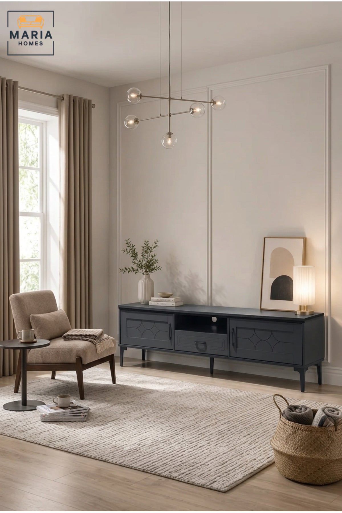 Modern TV Stand Entertainment Center Media Console with Storage Cabinet and Drawers Grey