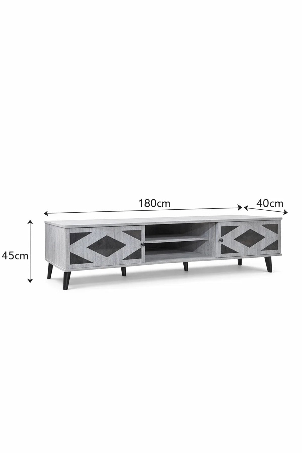 Stylish 180cm TV Table Media Stand with Geometric Pattern Doors and Open Storage for Living Room Art