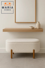 Large White Oval Ottoman with Tall Wooden Legs