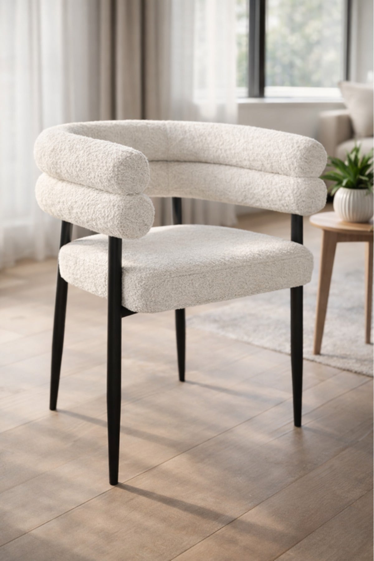 Light Grey Boucl≈Ω Arm Dining Chair 76x52x49cm Modern light grey boucl≈Ω Kitchen
