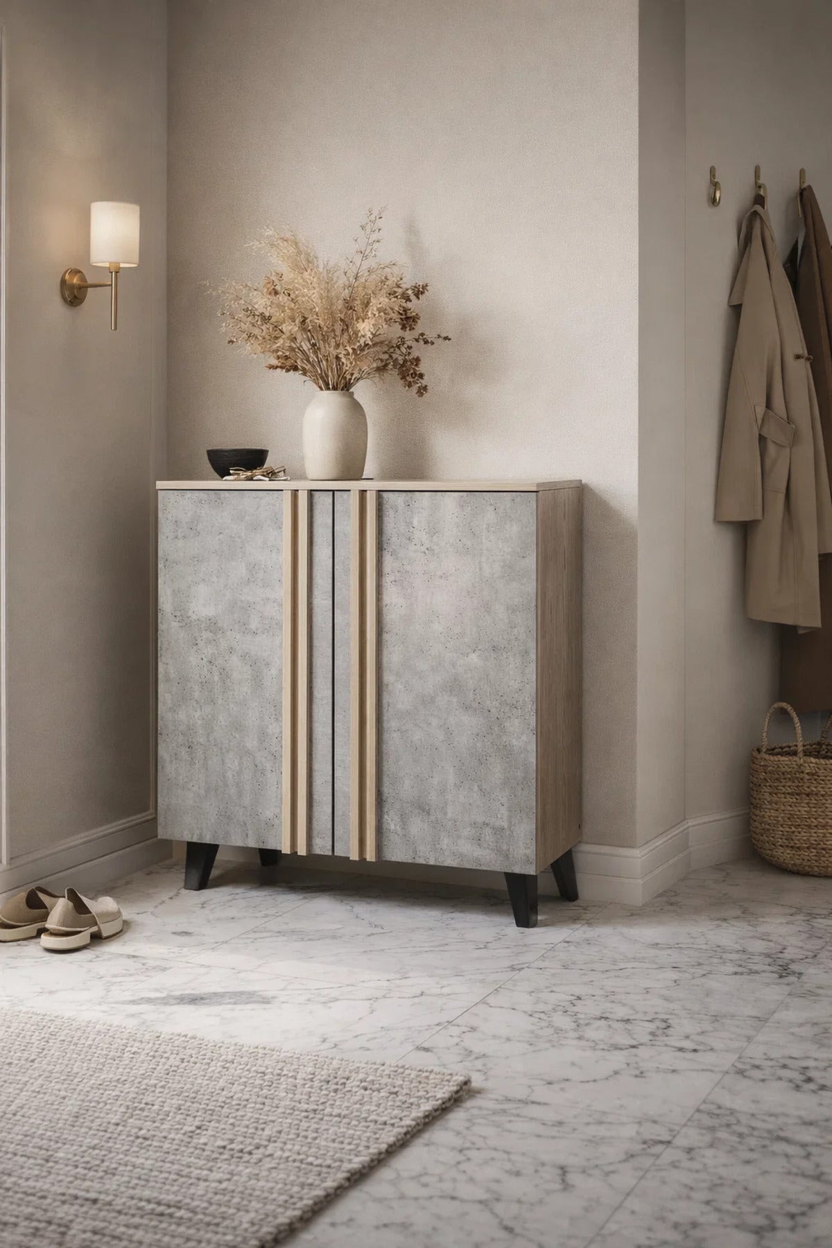 Stylish Grey and Wood Shoe Cabinet Hallway Storage Unit Malaysian Quality Furniture 80cm Wide