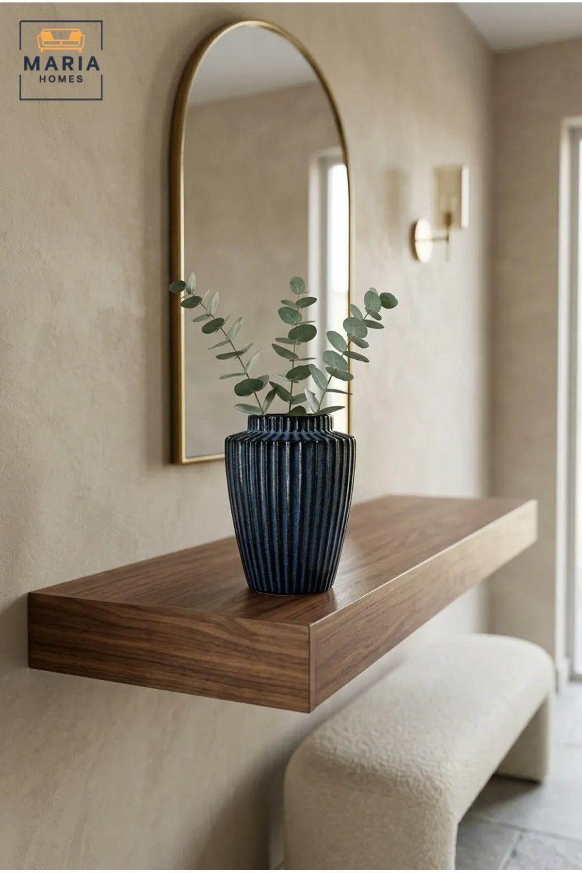 Blue Ribbed Decorative Vase, Modern Tapered Flower Holder with Wide Opening for Dried Flowers, Living Room, Bedroom, Office, Shelf and Table Décor