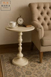 Classic Round Pedestal Accent Table in White Ð Elegant Side Table for Living Room or Entryway