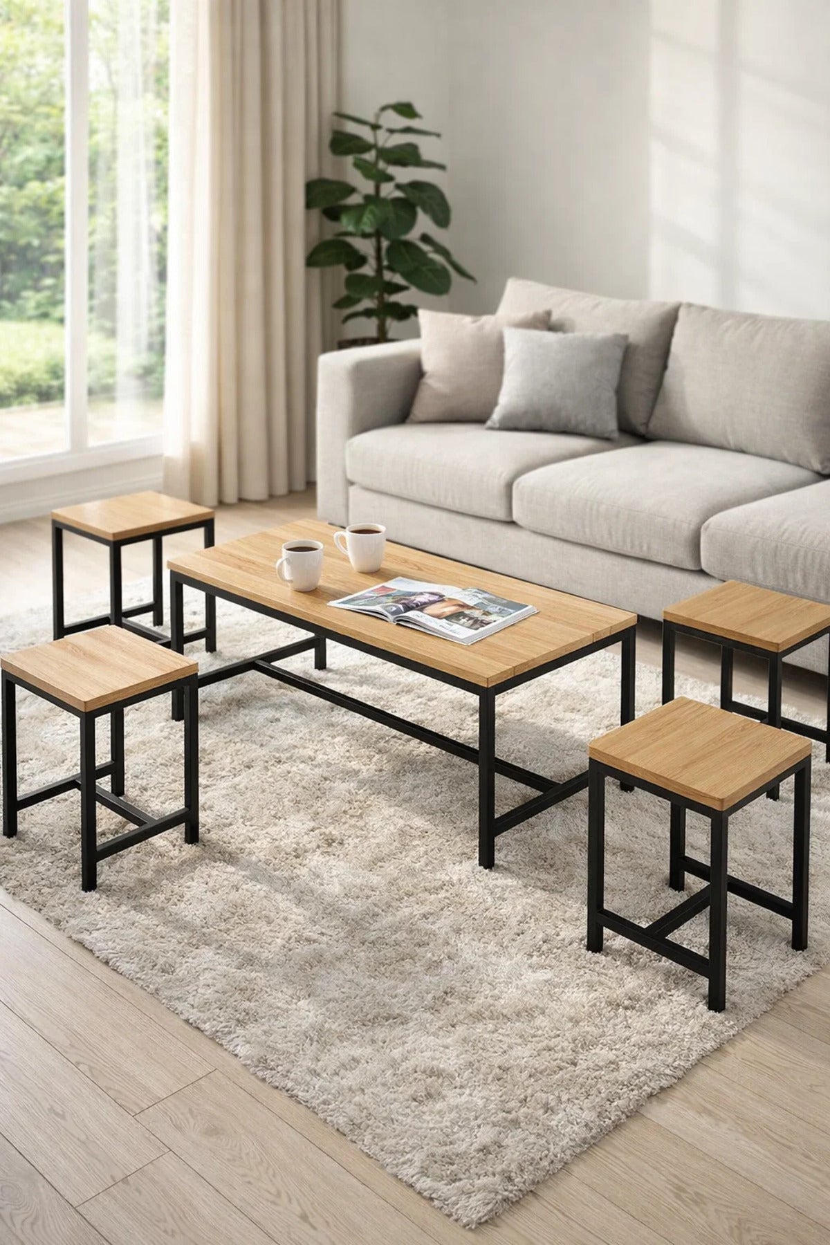 Modern Wood Coffee Table Set with 4 Side Tables modern wood coffee Center