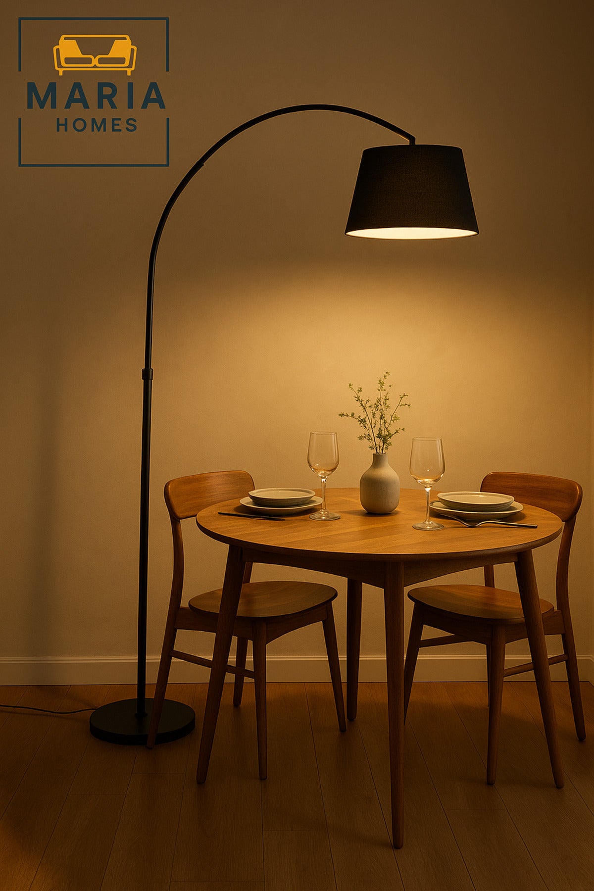 Modern Black Arc Floor Lamp with Black Fabric Shade Ð Stylish Standing Light