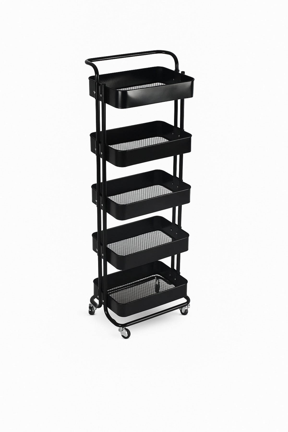 5-Layer Black Metal Storage Trolley with Wheels Ð Tall Multi-Purpose Rolling Organizer Cart