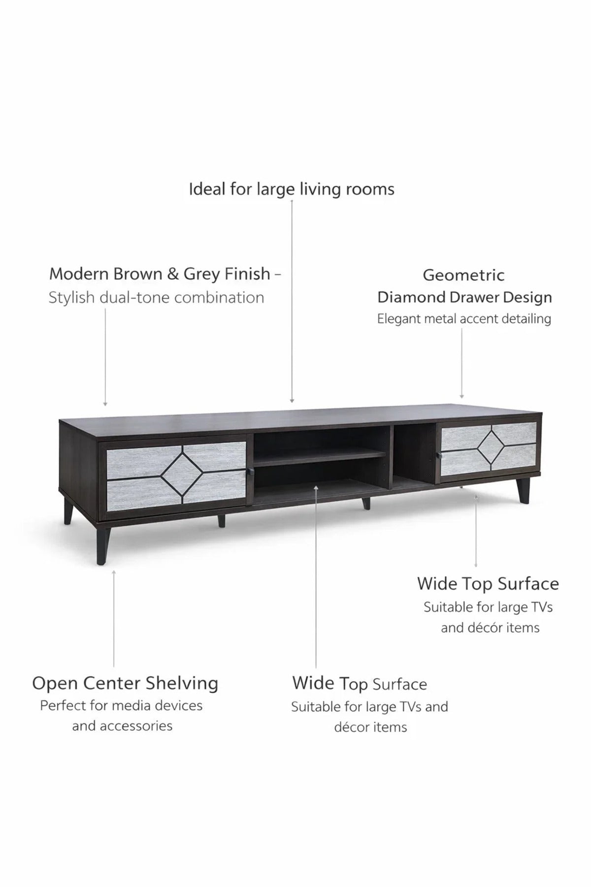 Modern Brown.G Floating TV Table with Drawers and Open Shelf