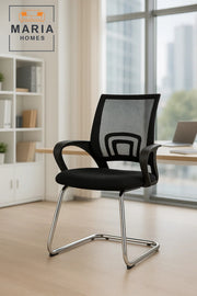 Ergonomic Black Mesh Office Visitor Chair with Chrome Frame and Armrests