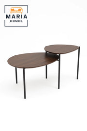 Modern Nested Teardrop Coffee Table Set Ð Dark Wood & Black Metal Frame