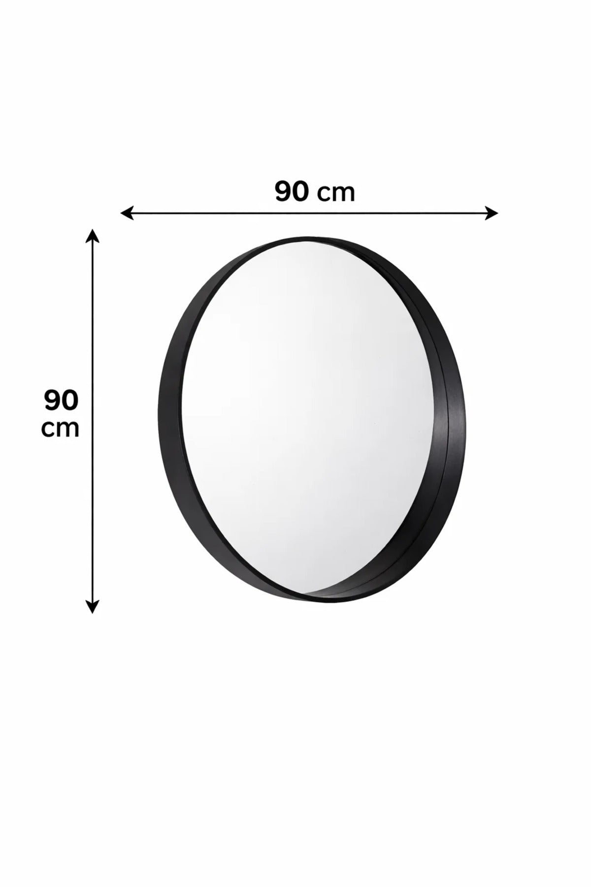 Modern Round Wall Mirror 90cm Large Black Wooden Frame Circle Mirror for Bathroom Vanity Living Room