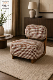 Modern Checkered Upholstered Accent Chair with Wooden Frame & Padded Backrest | Contemporary Armless Lounge Chair for Living Room, Bedroom & Reception