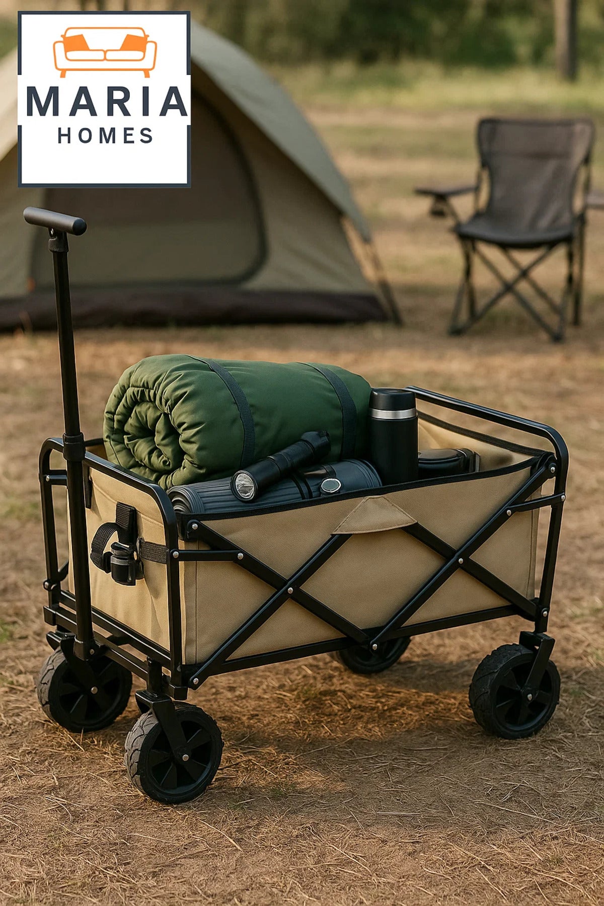 Foldable Utility Cart with Wheels Ð Outdoor Pull Trolley for Kids, Picnic, Garden, or Beach Use