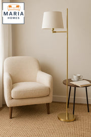 Gold Floor Lamp with White Shade and Glossy Base