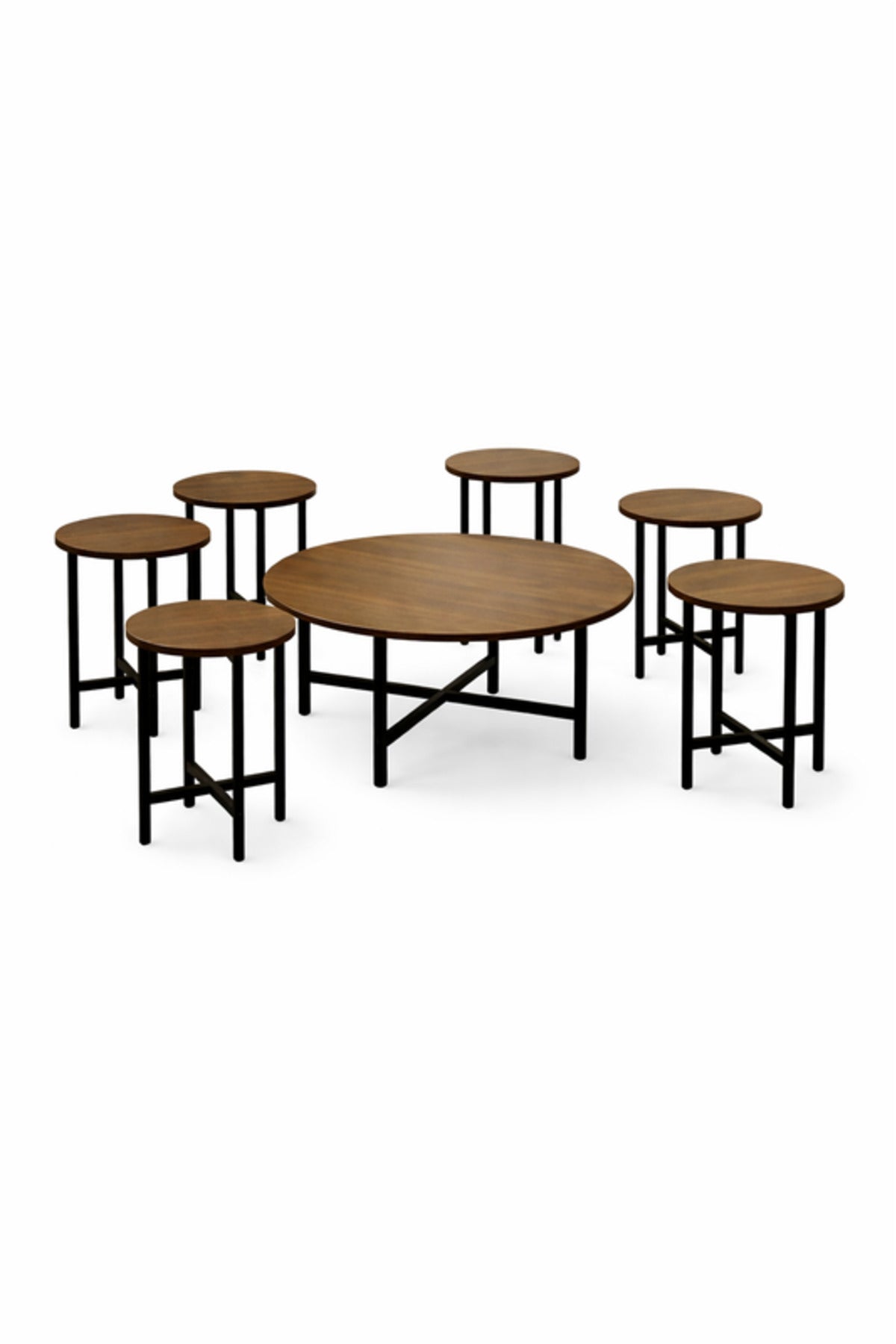 Brown B 1+6 Coffee Table Set √ê Stylish Design with 1 Large and 6 Side Tables