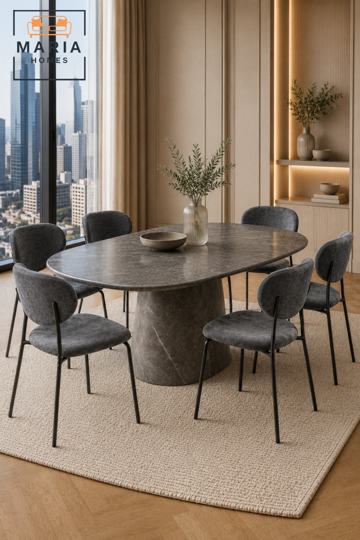 Modern Dining Chair Upholstered Fabric Kitchen Chair Metal Legs for Dining Room Dark Grey