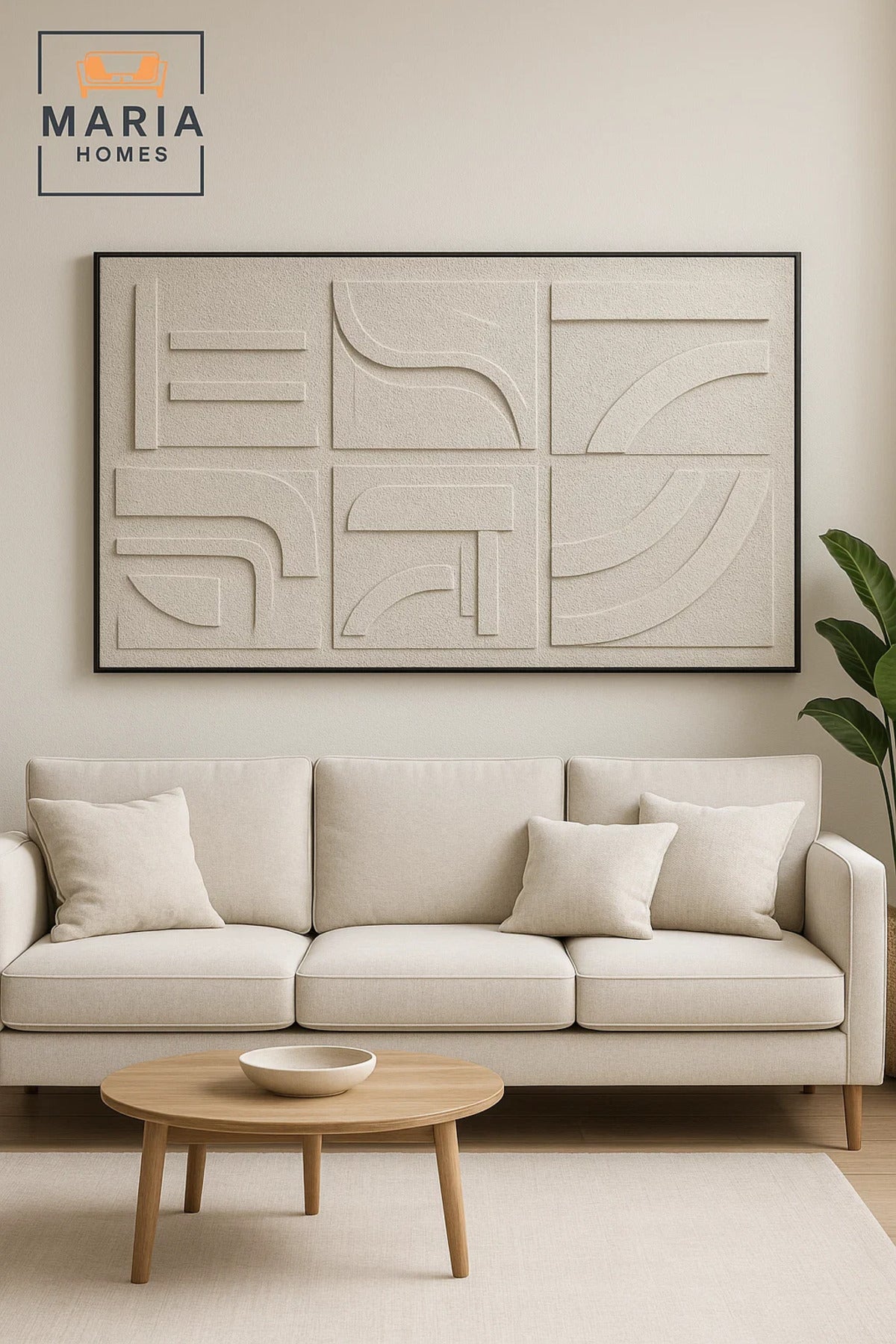 Modern Textured Wall Art Ð Neutral Beige & White Geometric Design Ð 100_150 cm