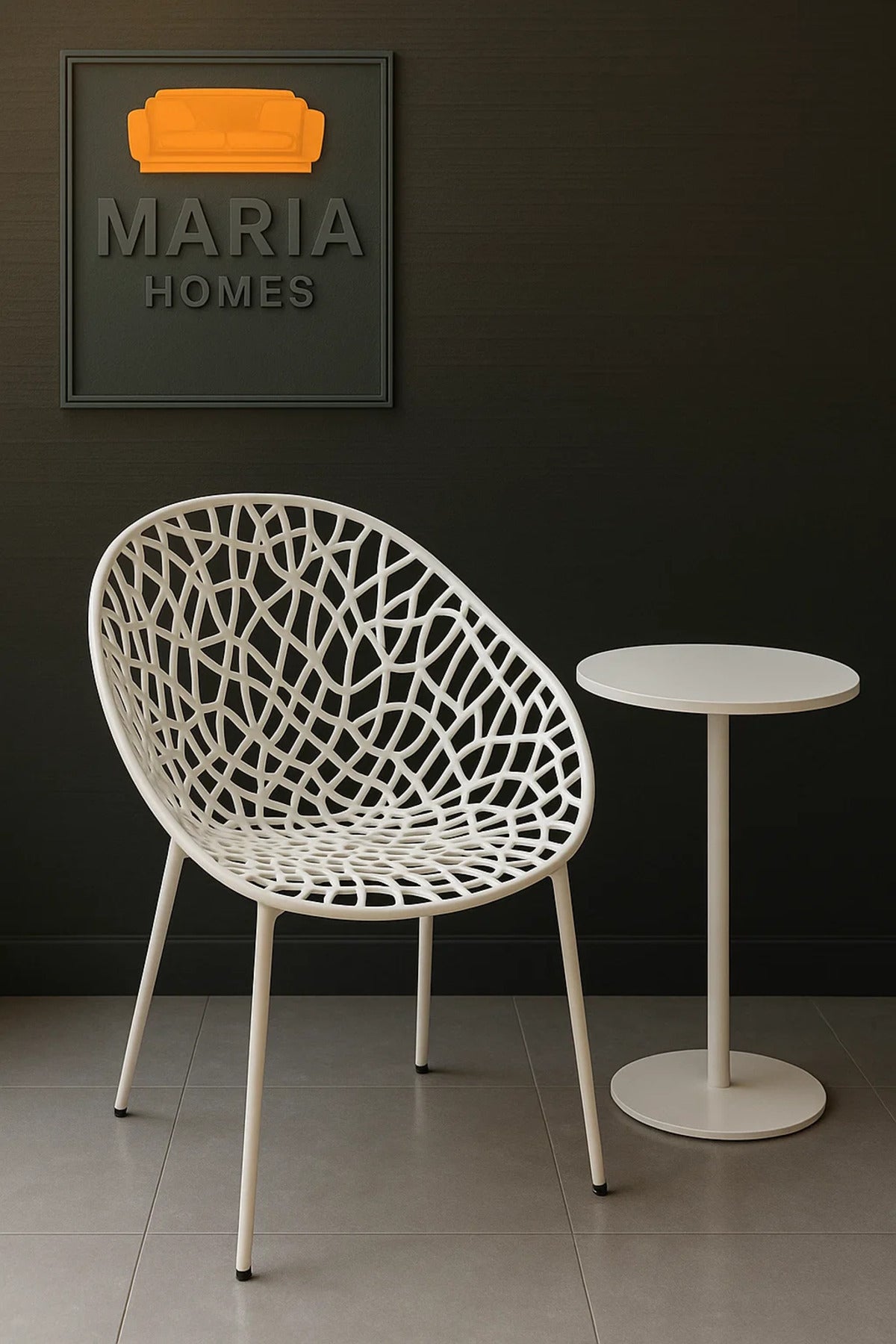 Modern White Net Design Outdoor Chair Ð Stylish & Durable Plastic Seating