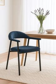 Blue Fabric Dining Chair Ð Modern Minimalist Armchair with Black Metal Legs for Dining Room & Office