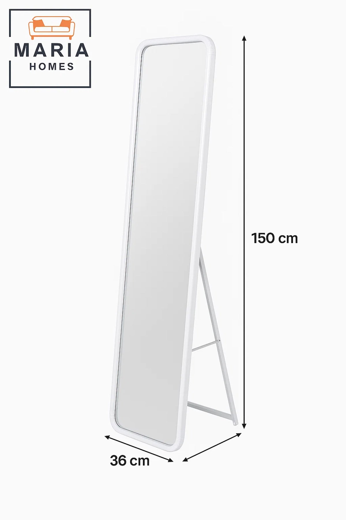 White Standing Full-Length Mirror with Rounded Frame Minimalist Design for Bedroom or Dressing Room