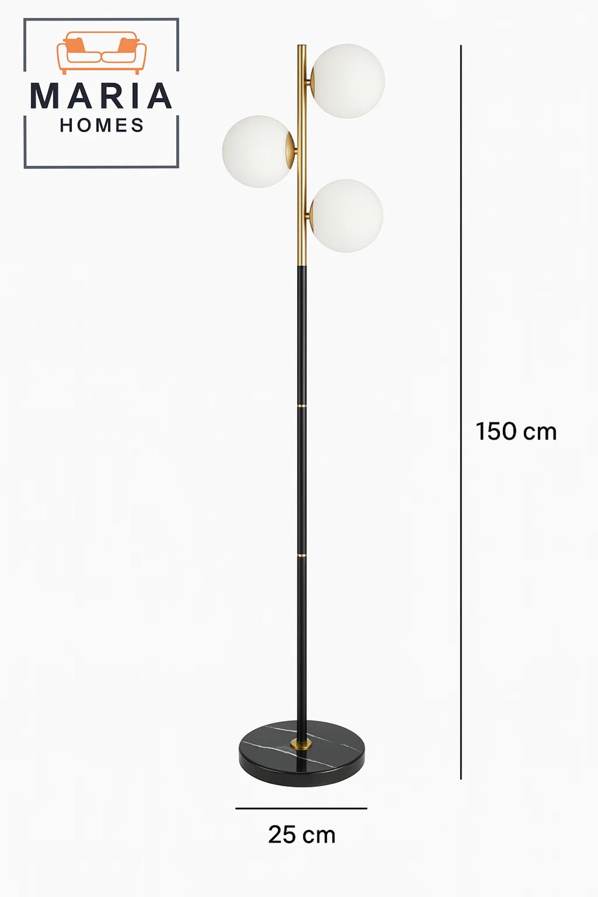 Black and Gold Floor Lamp with Three Globe Lights