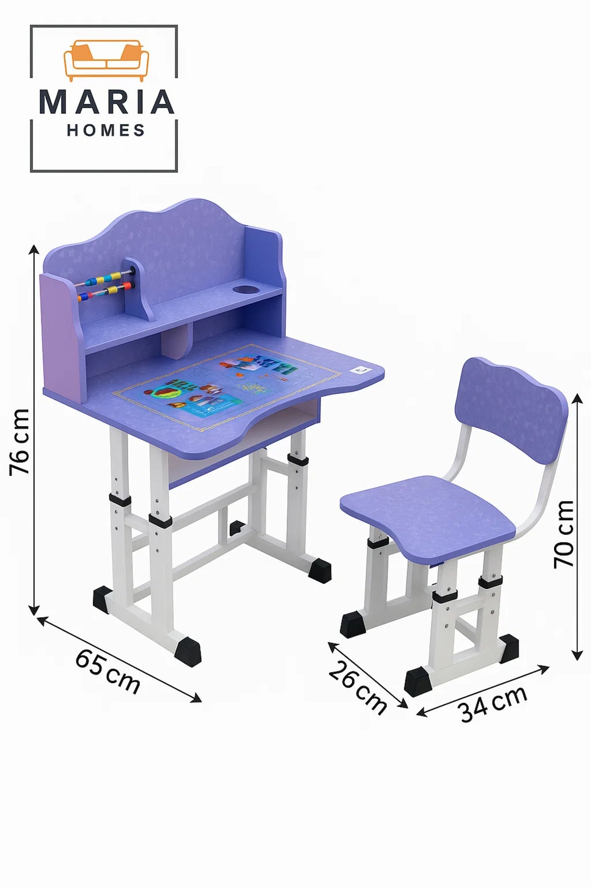 Blue Adjustable Kids Study Desk and Chair Set with Shelf and Abacus