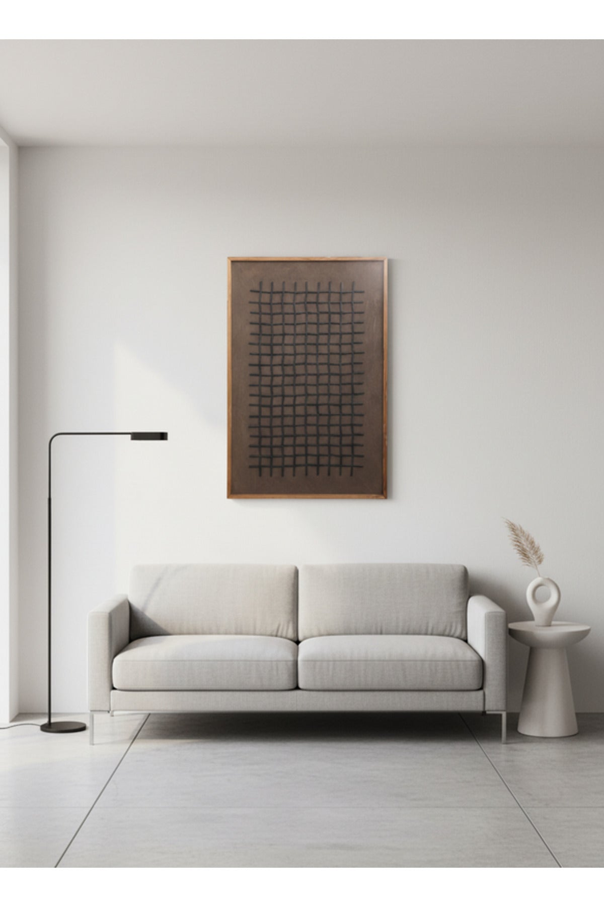 Modern Wooden Grid Wall Art with Natural Wood Frame 120x80cm Decorative Panel modern