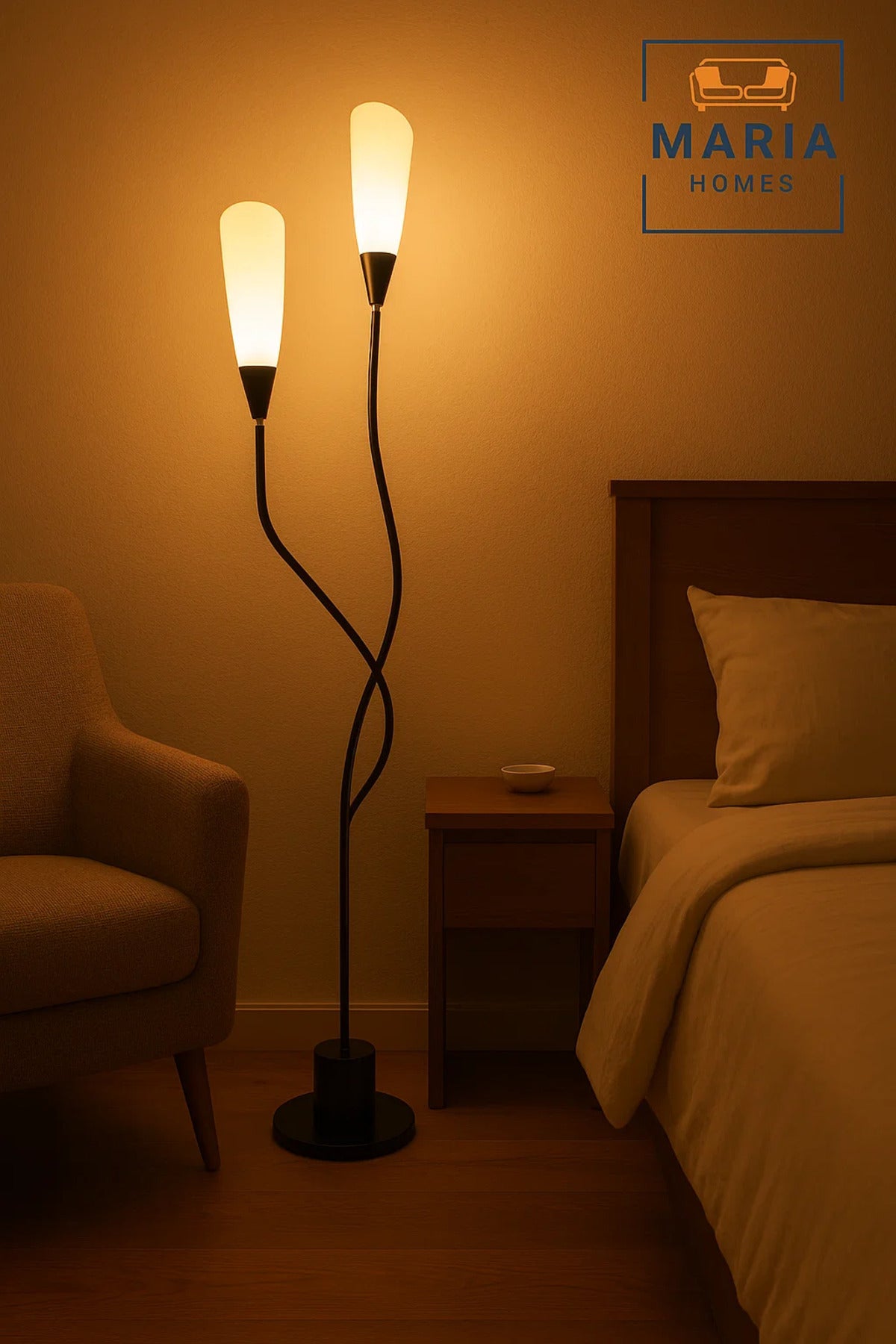 A006 Black Twin Branch Floor Lamp