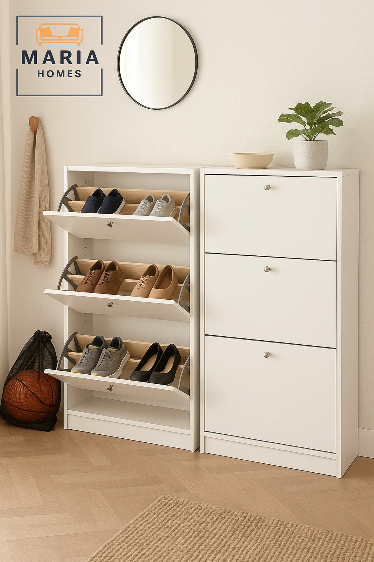 White Shoe Cabinet Ð 3 Tier Slim Storage Organizer for Entryway 62_25_120 cm