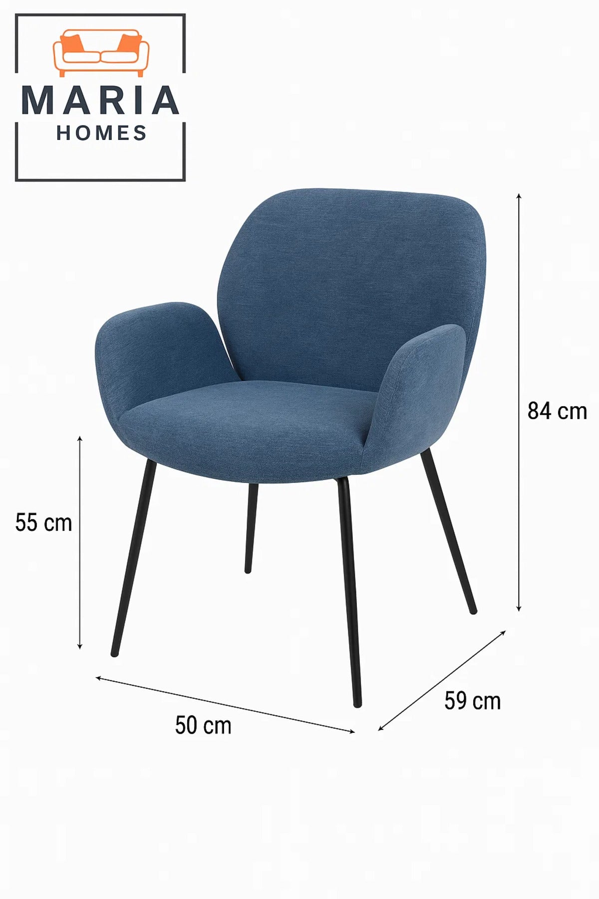 Elegant Blue Fabric Armchair with Metal Legs Ð Perfect for Dining, Office & Lounge