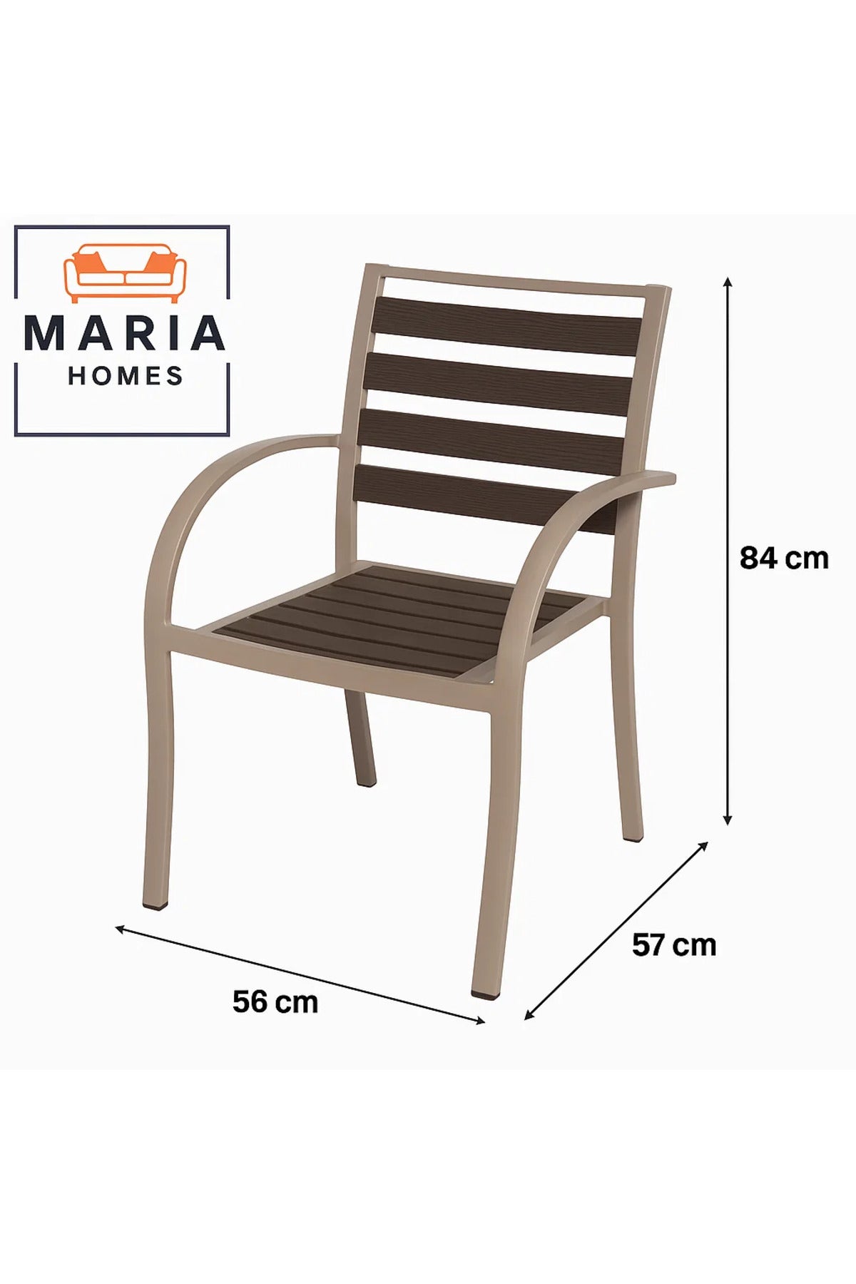 Beige Frame Outdoor Chair with Brown Slatted Seat Ð Garden & Patio Use
