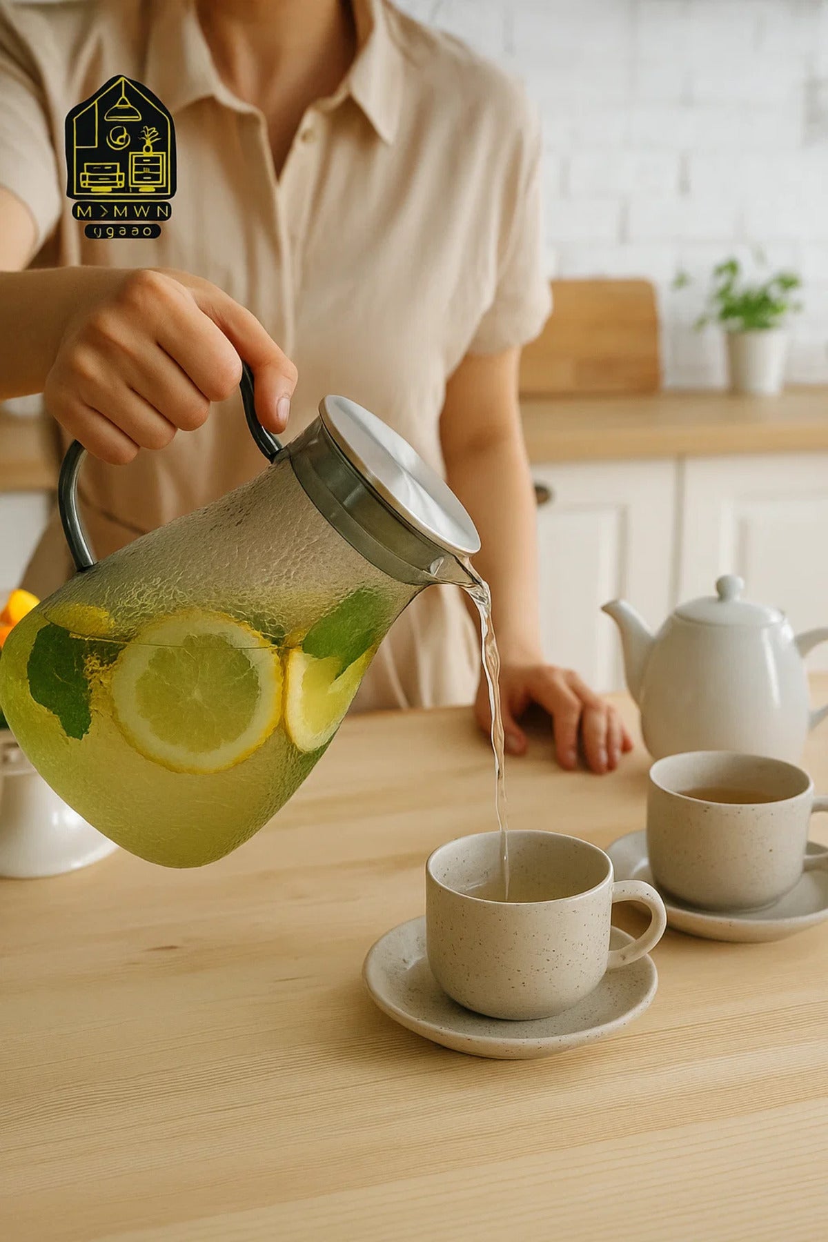 Textured Glass Water Pitcher with Stainless Steel Lid Ð 1.8 Liter, Elegant Design