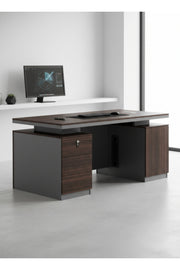 Modern DARK BROWN Executive Desk with Drawer & Cable Management
