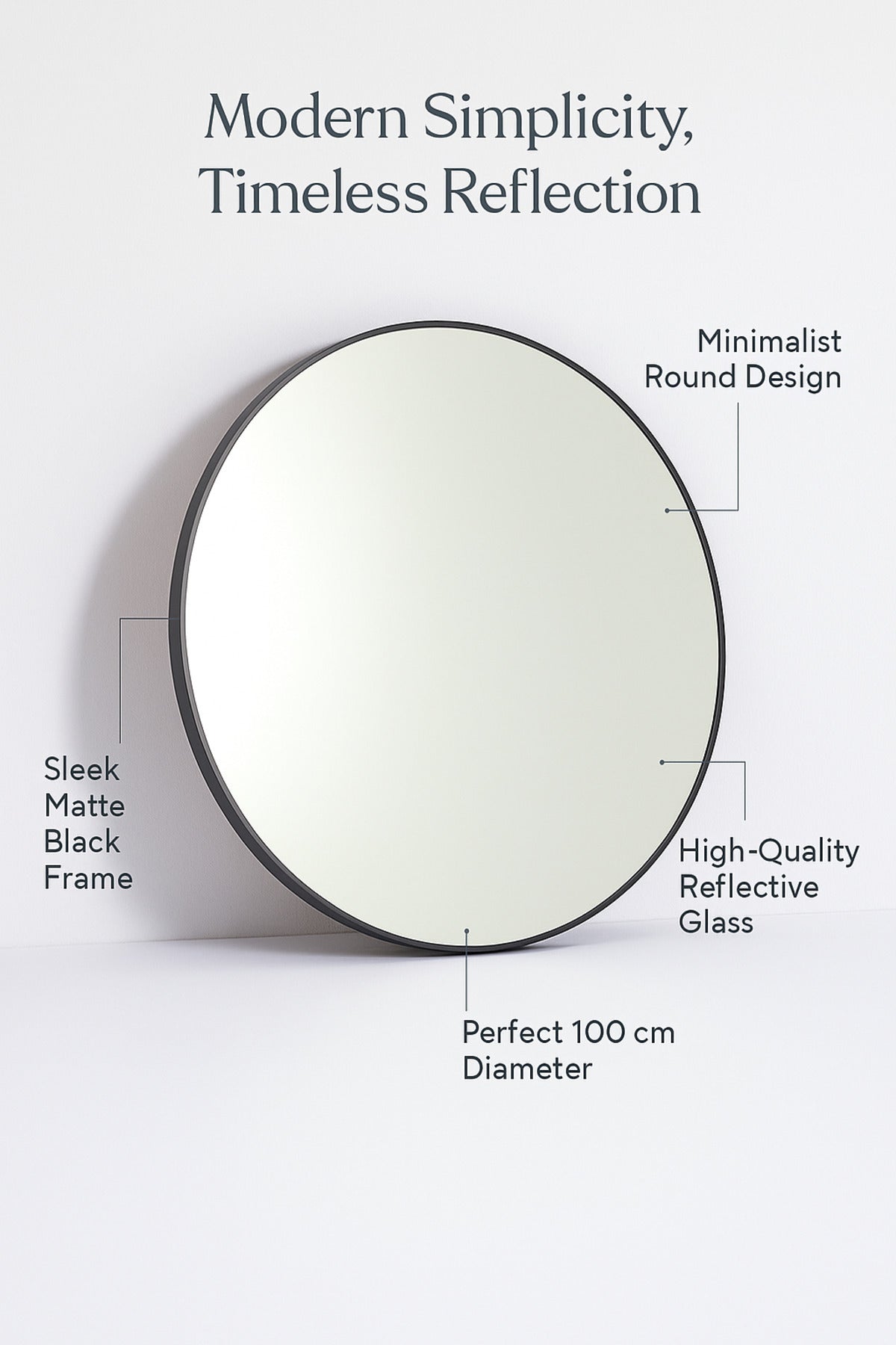 Round Wall Mirror with Black Frame Ð 100 cm Modern Decorative Mirror for Home