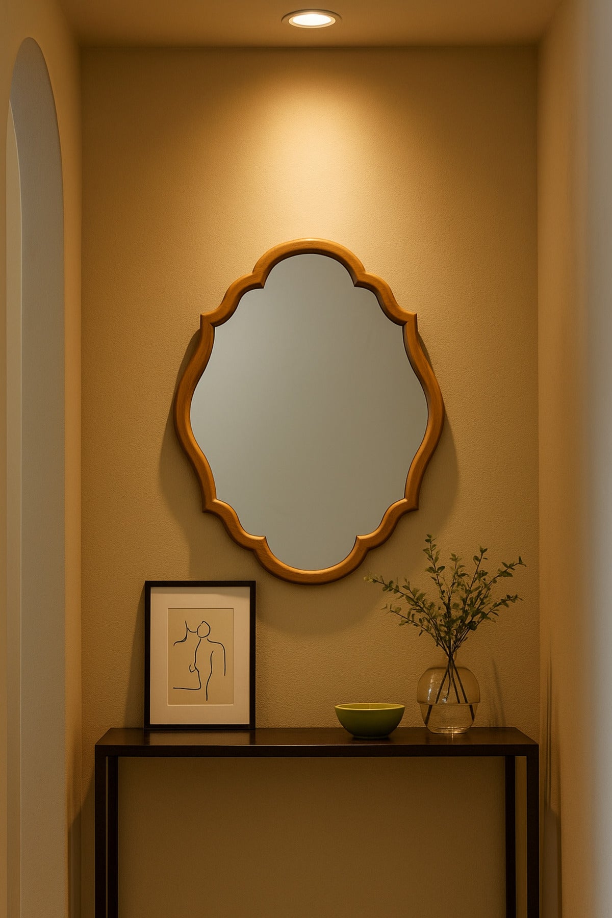 Decorative Wall Mirror with Curved Wooden Frame Ð Natural Finish 60_90 cm