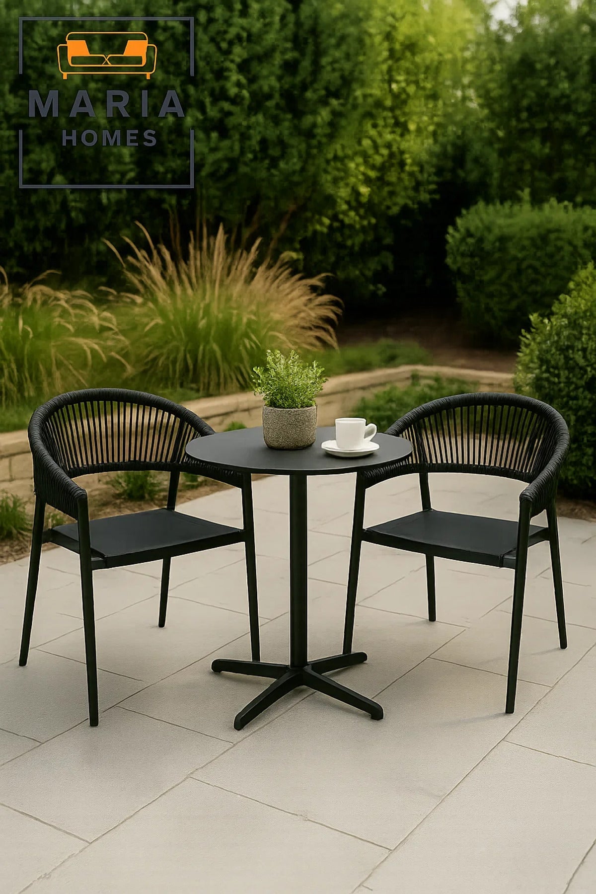 Modern Black Outdoor Rope Chair Ð Breathable Mesh Seat for Patio or Balcony