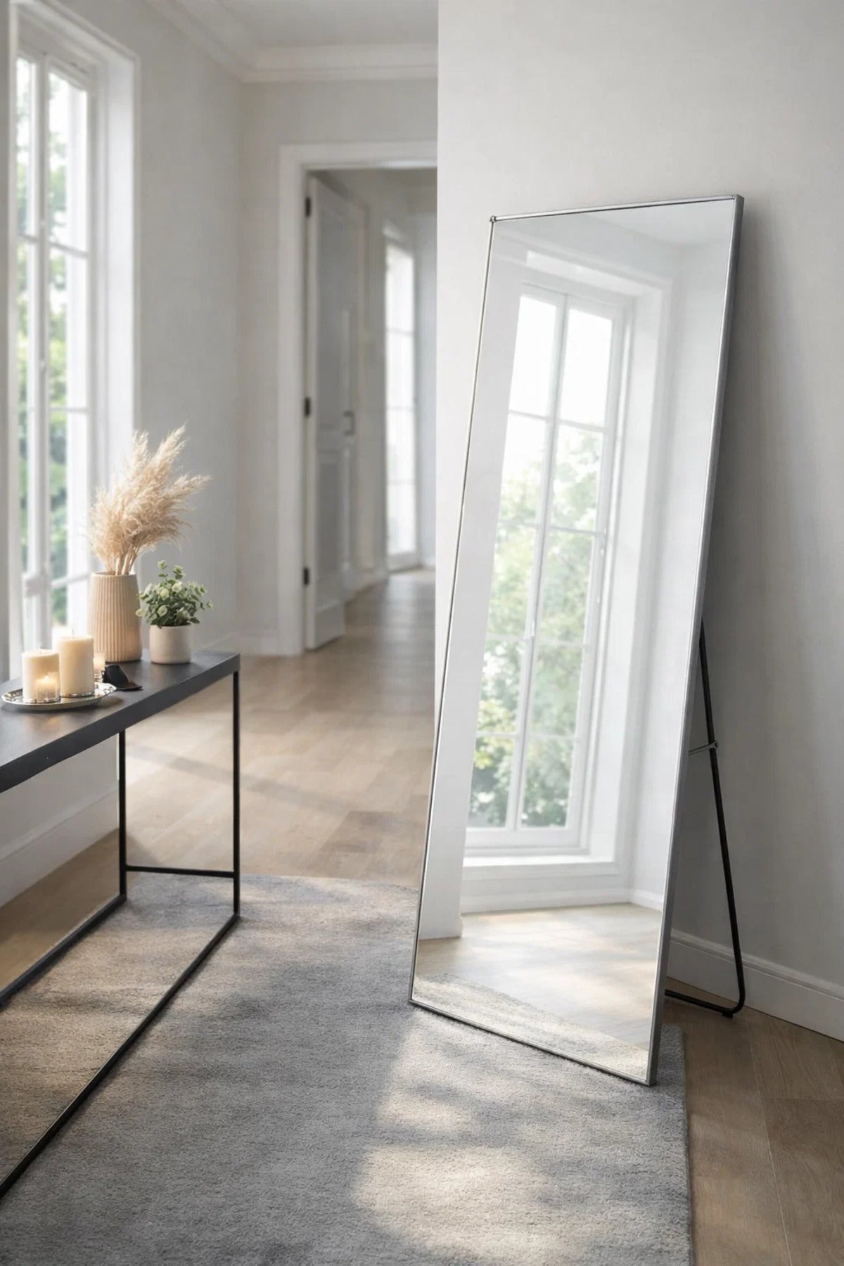 Silver Standing Floor Mirror 180x80cm Full Length Bedroom silver standing floor
