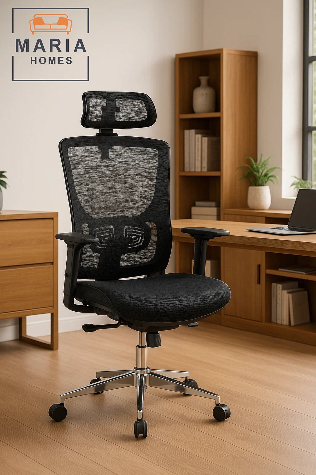 Ergonomic Black Mesh Office Chair with Adjustable Headrest and Lumbar Support for All-Day Comfort
