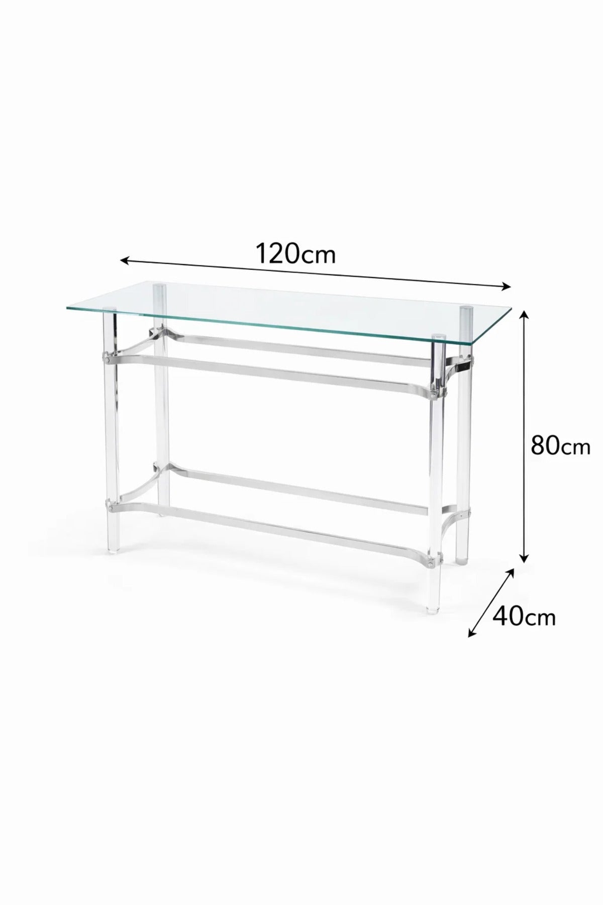 Modern Silver Chrome Acrylic Console Table Glass Top for Entryway Hallway Living Room Accent Decor
