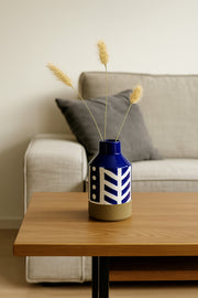 Dark Blue and White Ceramic Vase Ð Modern Geometric Decorative Piece
