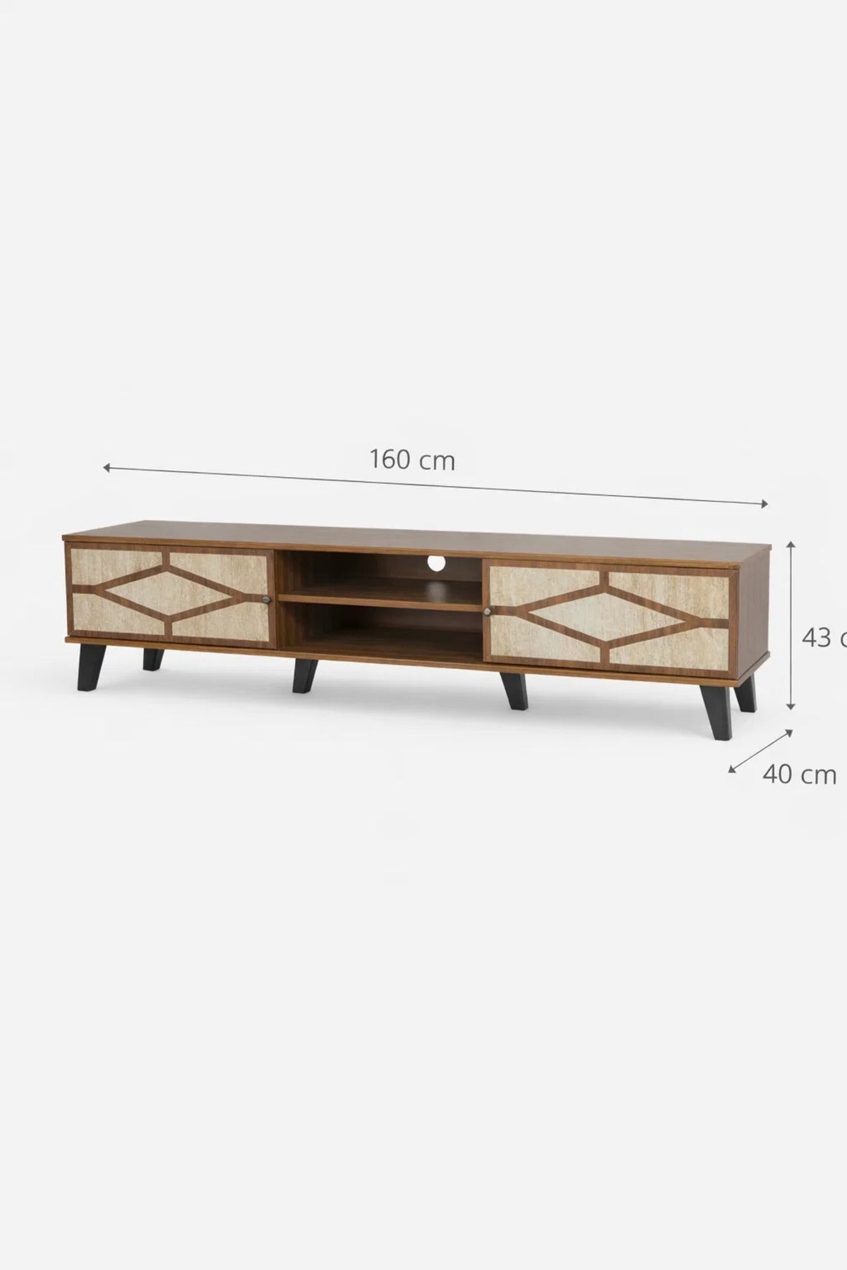 Modern Wooden TV Stand Dark Brown with Beige Stone Pattern 160 x 40 x 43 cm
