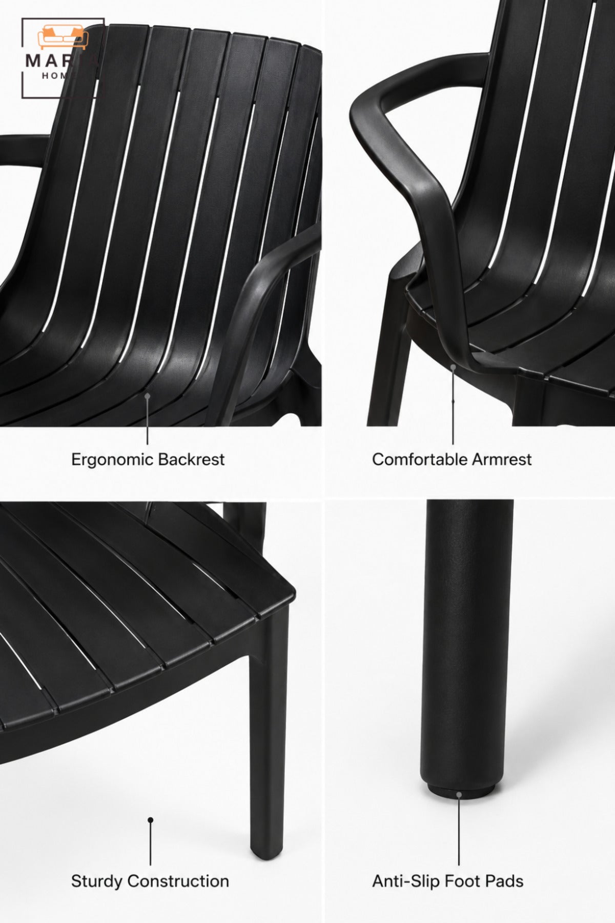 Modern Garden Chair with Armrests, Slatted Backrest, Lightweight Outdoor Seating for Patio, Balcony, Terrace, Garden, Café & Outdoor Dining