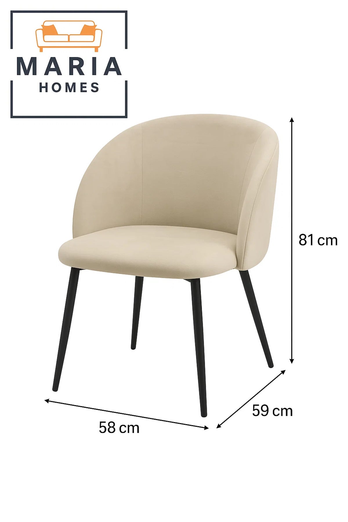 Beige Velvet Upholstered Dining Chair with Curved Back Ð Elegant & Comfortable Accent Seating