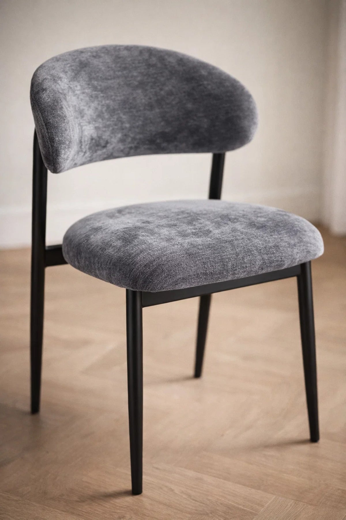 Dark Grey Upholstered Chair with Black Metal Legs, 84x49x48 CM dark grey upholstered