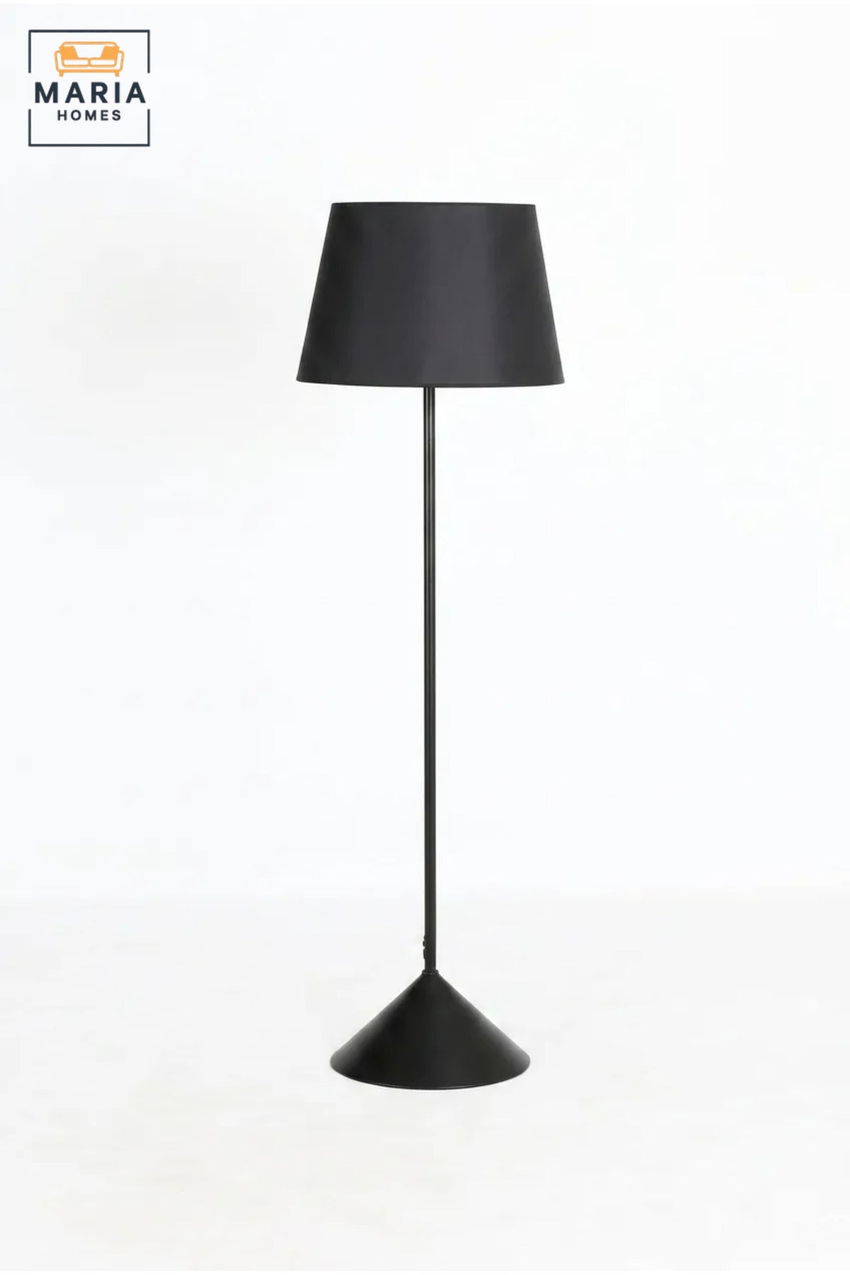 Modern Black Floor Lamp with Fabric Shade and Sculptural Flared Base, Freestanding Standing Light for Living Room, Bedroom, Reading Corner and Office